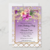 Paars Gold Hibiscus Floral Birthday Party Kaart (Voorkant)