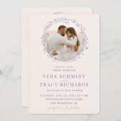 Paars Gold Leaf All in One Rsvp Photo Weddenschap  Kaart (Voorkant / Achterkant)