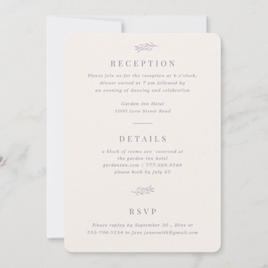 Paars Gold Leaf All in One Rsvp Photo Weddenschap  Kaart (Achterkant)