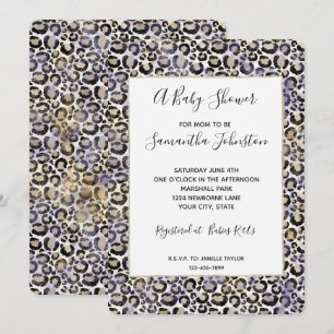 Paars Gold Leopard Print Baby shower Kaart
