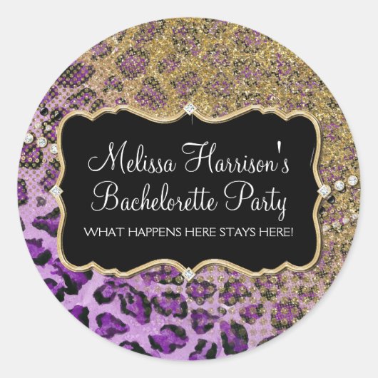 Paars Gold leopard proefdier afdrukken Glitter Kij Ronde Sticker (Voorkant)