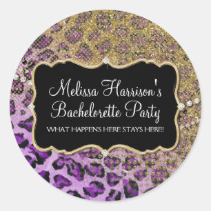 Paars Gold leopard proefdier afdrukken Glitter Kij Ronde Sticker