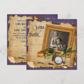  Paars Gold Lijst Foto Weddenschap Uitnodigen Kaart (Voorkant / Achterkant)