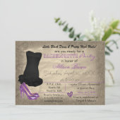 Paars Gold Little Black Dress bachelorette nodigen Kaart (Staand voorkant)