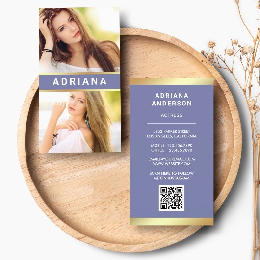 Paars Gold Model Actress QR Code 2 Fotocollage Visitekaartje