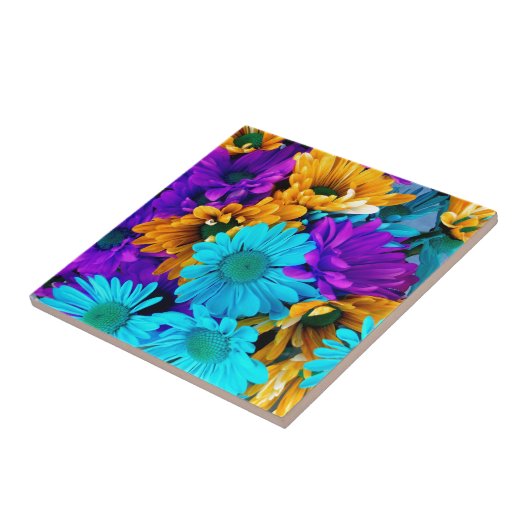 Paars Gold N Turquoise Daisies Tegeltje (Zijkant)