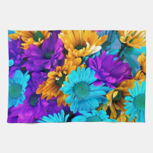 Paars Gold N Turquoise Daisies Theedoek