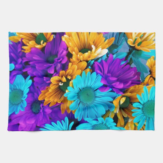 Paars Gold N Turquoise Daisies Theedoek (Horizontaal)