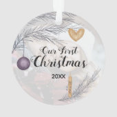 Paars Gold op maat van onze eerste kerstfoto Ornament (achterkant)