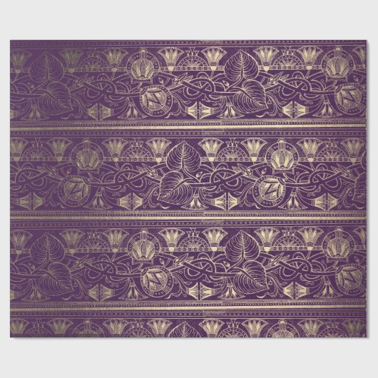 Paars Gold Papyrus Antiek Egyptisch Floral Lotus Cadeaupapier (Vlak)