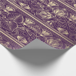 Paars Gold Papyrus Antiek Egyptisch Floral Lotus Cadeaupapier