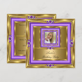 Paars Gold Pearl Foto van Birthday Party 2 Kaart (Voorkant / Achterkant)