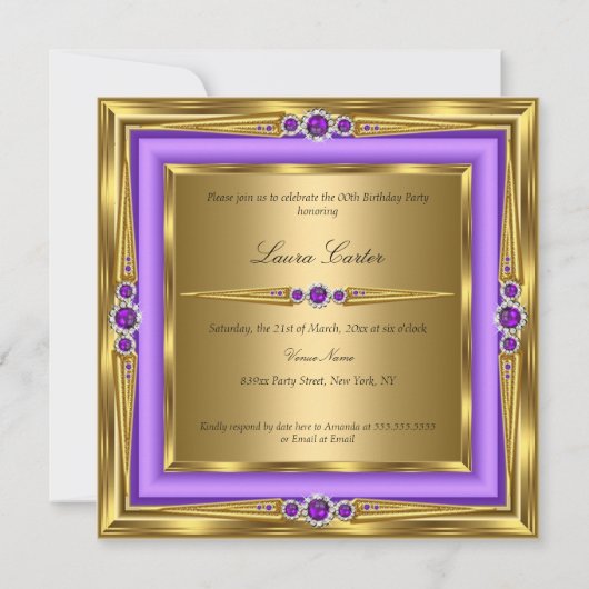 Paars Gold Pearl Foto van Birthday Party 2 Kaart (Achterkant)