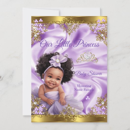 Paars Gold Princess Baby shower Ethnic Girl Kaart (Voorkant)