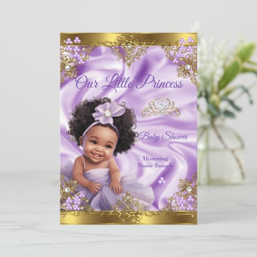 Paars Gold Princess Baby shower Ethnic Girl Kaart (Staand voorkant)