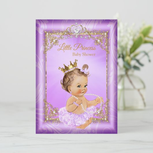 Paars Gold Prinses Baby shower Girl Kaart (Staand voorkant)