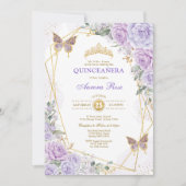 Paars Gold Quinceañera Butterfly Rozen Mis Quince Kaart (Voorkant)