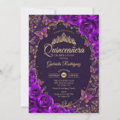 Paars Gold Quinceanera Kaart (Voorkant)