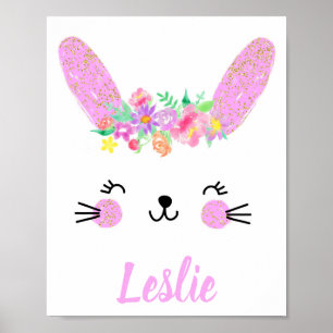 Paars Gold Rabbit Nursery Poster Aangepaste naam
