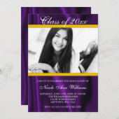 Paars Gold Satin Foto Afstuderen Aankondiging (Voorkant / Achterkant)