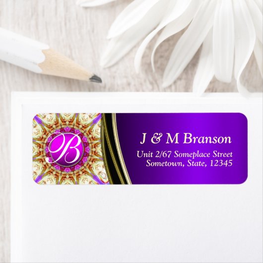 Paars Gold Satin Monogram Adres Etiket (Insitu)