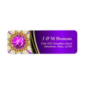 Paars Gold Satin Monogram Adres Etiket (Voorkant)