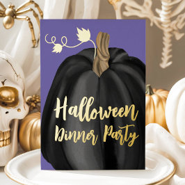 Paars Gold Script Pumpkin Halloween Dinner Party Folie Uitnodiging