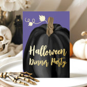 Paars Gold Script Pumpkin Halloween Dinner Party Folie Uitnodiging