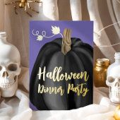 Paars Gold Script Pumpkin Halloween Dinner Party Folie Uitnodiging