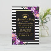 Paars Gold Striped Afstuderen nodigt uit - Foto te Kaart (Staand voorkant)