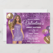 Paars & Gold Sweet 16 Girl Birthday Uitnodiging (Voorkant)