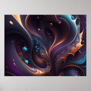 Paars Gold Swirls Poster afdrukken
