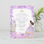 Paars Gold Tiara Princess Quinceañera Uitnodiging (Staand voorkant)