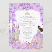 Paars Gold Tiara Princess Quinceañera Uitnodiging (Voorkant / Achterkant)