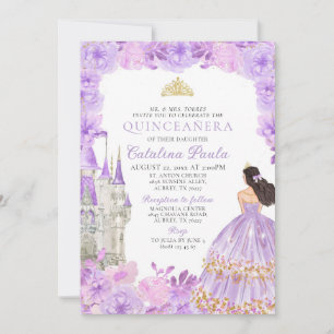 Paars Gold Tiara Princess Quinceañera Uitnodiging