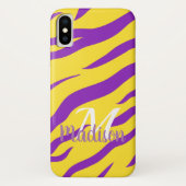 Paars Gold Tiger Stripe Monogram Initiaal Naam Case-Mate iPhone Case (Achterkant)