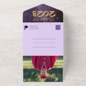 Paars & Gold Two Photo Graduparty All In One Uitnodiging (Buitenkant)