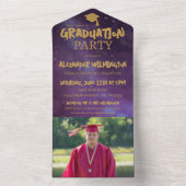 Paars & Gold Two Photo Graduparty All In One Uitnodiging (Binnen)