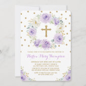 Paars Gold Waterverf Floral Baptisme Christening Kaart (Voorkant)