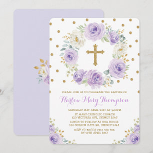 Paars Gold Waterverf Floral Baptisme Christening Kaart
