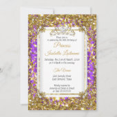 Paars Gold White Pearl Tiara Birthday Party Kaart (Voorkant)