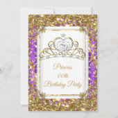 Paars Gold White Pearl Tiara Birthday Party Kaart (Achterkant)
