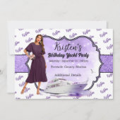 Paars Gold Yacht Partij Birthday Uitnodiging (Voorkant)