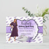 Paars Gold Yacht Partij Birthday Uitnodiging (Staand voorkant)