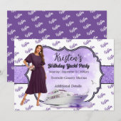 Paars Gold Yacht Partij Birthday Uitnodiging (Voorkant / Achterkant)