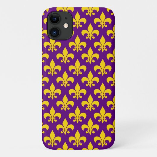 Paars Gold Yellow Fleur de Lis Pattern Case-Mate iPhone Case (Achterkant)