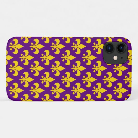 Paars Gold Yellow Fleur de Lis Pattern Case-Mate iPhone Case (Achterkant (horizontaal))
