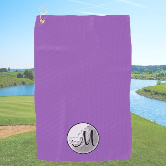 Paars golfhanddoek met op maat gemaakt monogram, e