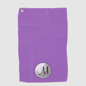 Paars golfhanddoek met op maat gemaakt monogram, e (Voorkant)