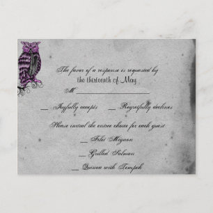 Paars Gothic Owl Posh RSVP Briefkaart